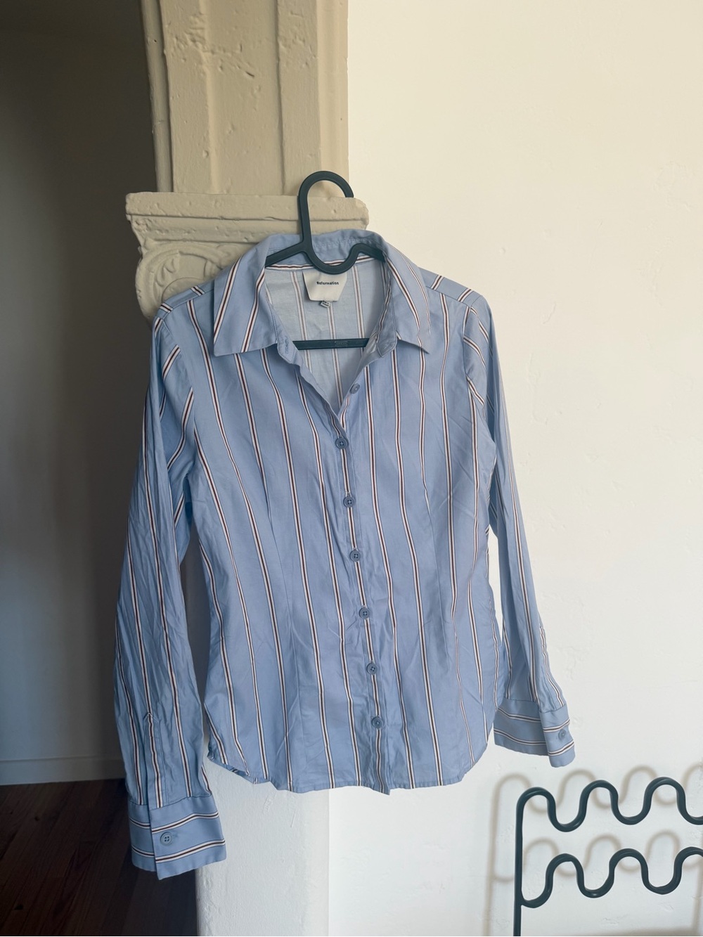 Reformation Blue and White Striped Button-Up Shirt